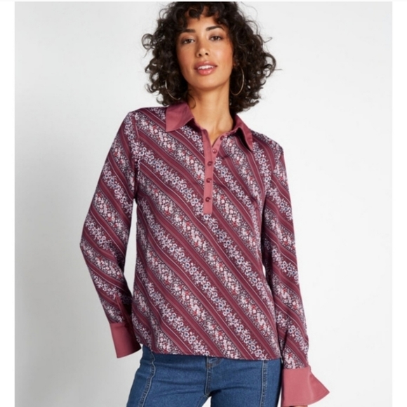 Modcloth floral long sleeve blouse - Picture 1 of 9